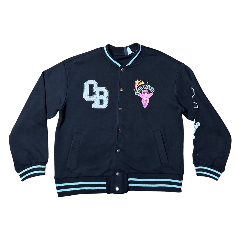 Care Bears You Wish Varsity‎ Jacket Black CB 1984 Graphic Womens Sz Small